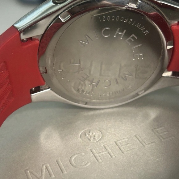 Michele Tahitian Jelly Bean Red & Silver Chrongraph Watch - Perfect Condition - Picture 10 of 11